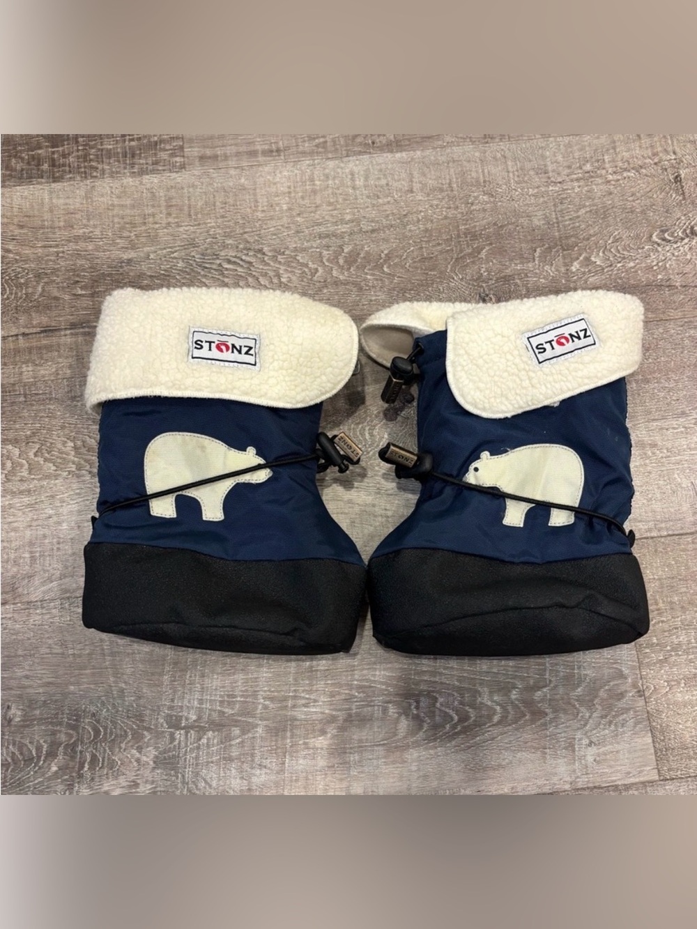 Stonz Kids Navy Blue Booties With Polar Bear Design